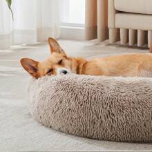 WESTERN HOME  Dog & Bed, Anti-Anxiety Donut Cuddler Warming Cozy Soft Round Bed, Fluffy Faux Fur Plush Cushion Bed Small Medium Dogs And Cats (20/24/27/30) - 棕色 - 查看 2
