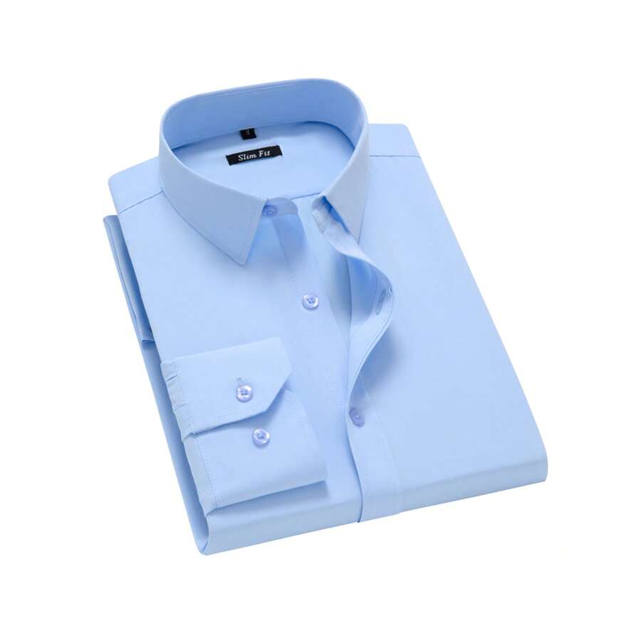 Rand paul Men's Long Sleeve Dress Shirt Good Quality Slim Fit Microelasticity - 淺藍色 - 查看 1