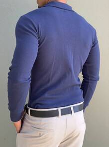 Cacharrel Zip Polo Neck Long Sleeve ITALIAN Classic - Navy Blue - View 7