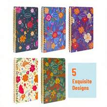 5pcs Floral A5 Spiral Notebooks - College Ruled, Hardcover With Removable Dividers, 160 Pages Each, Cute & Durable For Students And Office Use - 花之私語 - 查看 8