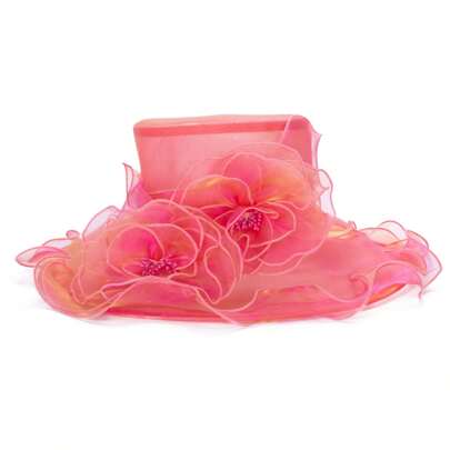 1pc Packable Women Dressy Organza Polyester Wide Brim Church Wedding Occasion Sun Hat