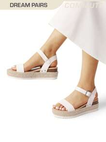 Women's One-Strap Platform Wedge Sandals Espadrille Non Slip Comfortable Commuter Vacation Summer Shoes - trắng - Xem 4