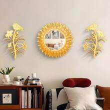 1pc Fashion Luxury Wall Decor Mirror, Classic Round Shape Mirror Wall Decor, Sunflower Design Home Wall Decor, 25cm (10 Inch), Suitable For Living Room, Dining Room, TV Background Wall Decor Best Gifts Birthday Graduation