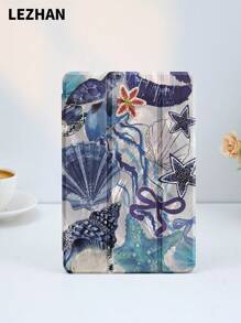 Capa protetora plana com estampa de elementos do oceano, azul, compatível com iPad de 10,2 polegadas, iPad Pro 11 2021/2020/10ª geração, iPad Mini 4/5/6, Galaxy Tab A8 10,5 polegadas 2022, MatePad 10.4/Tab, com compartimento para lápis, à prova de choque, capa protetora com suporte para tablet