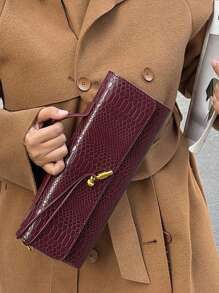 Bolso burdeos, sobre rojo cereza, sobre rojo vino - Nuevo bolso de mano de lujo con estilo europeo y americano, diseño de cocodrilo, bolso tipo sobre, bolso de cena, bolso de hombro, bolso de mensajero