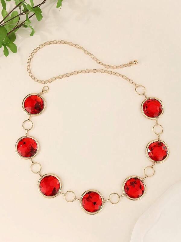 Nouvelle chaîne de taille pour femme avec gemme rouge, ceinture de taille en alliage de zinc de couleur unie et mignonne en forme de flamme, convient pour le mariage et toutes les saisons, notamment l'été
