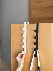 4pcs Over-The-Door Hooks - Easy To Install Multi-Purpose Storage Rack For Coats, Towels, Bags - Plastic, 5 Hooks Each, White, Black, Gray - Ideal For Bathroom, Entryway, Wardrobe - Multicolor - View 12