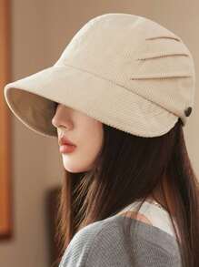 1pc Pleated Corduroy Fashion Bucket Hat, High Quality, Autumn New Riding Cap Design, Solid Color Casual Polyester(Polyester) No Baseball Cap, Spring/Summer - As Picture - View 12