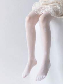 1pc Girls White Tights, Thin Leggings For Spring & Summer, Dance Pants, Princess & School Style, Cute Rabbit Pattern, Silky Breathable Comfortable, Suitable For Birthday, Dance Party, Holiday Gift, Back To School, Travel, Daily Wear - White - View 16