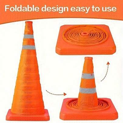 1pc Foldable Traffic Cone With Reflective Stripes, Telescopic Design With Light For Night Use, Car Emergency Road Barrier Pillar