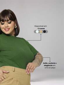 Women's Plus Size Ribbed Blouse Round Neck Elastic Comfortable Everyday Wear - Army Green - View 5
