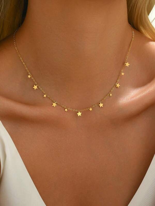 LIEBEIRIS 1 pieza Collar con colgante múltiple de estrella chapado en oro de 18K, acero inoxidable para uso diario y regalo de damas