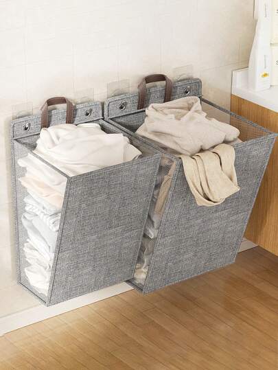 1/2pcs Wall Mounted Laundry Basket, Foldable Home Dirty Clothes Hamper For Bathroom, Bedroom, Living Room And Household Cleaning