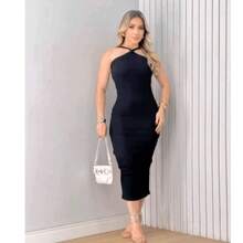 BELA DRESS WITH COTTON RIBANA CUSHION. - 黑色 - 查看 1