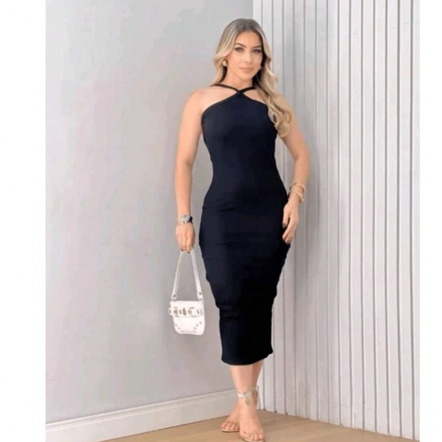 BELA DRESS WITH COTTON RIBANA CUSHION. - 黑色 - 查看 1