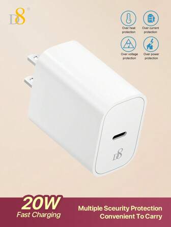 D8 1個 20W USB C 充電器 PD 急速充電 USB-C コード スマホ充電器 iPhone 16、15、15 Plus、15 Pro、15 Pro Max、iPad、iPad Pro 12.9 Gen 5/4/3、Galaxy S23 Ultra/S23/S23+/S22/S22 S21 S20 Ultra/S22+/S21+/Ultra/S20/S20+対応 20W USB C 充電器 iPhoneおよびIPad用 PD 急速充電器 iPhone 16/15/Pro用 USB-C 充電ケーブル iPhone、IPad対応 旅行、オフィス、寮、自宅のアダプターに最適
