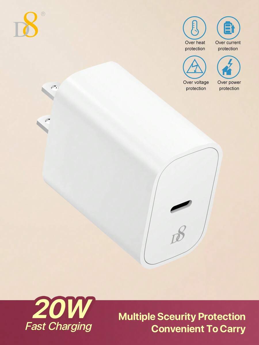 D8 1 cái Bộ sạc USB C 20W, Sạc nhanh PD, Dây sạc điện thoại USB-C, Tương thích với iPhone 16, 15, 15 Plus, 15 Pro, 15 Pro Max, iPad, iPad Pro 12.9 Gen 5/4/3, Galaxy S23 Ultra/S23/S23+/S22/S22 S21 S20 Ultra/S22+/S21+/ Ultra/S20/S20+ Bộ sạc USB C 20W cho iPhone và iPad Bộ sạc nhanh PD cho iPhone 16/15/Pro Cáp sạc USB-C tương thích với iPhone, iPad, Thích hợp cho du lịch, văn phòng, ký túc xá và bộ chuyển đổi gia đình Nan