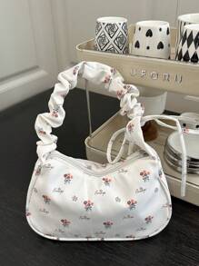 Bolso de hombro/bandolera de alta calidad con estampado de florecitas diminutas y volantes en forma de nube, de gran capacidad, con diseño minimalista y elegante, modelo 2025