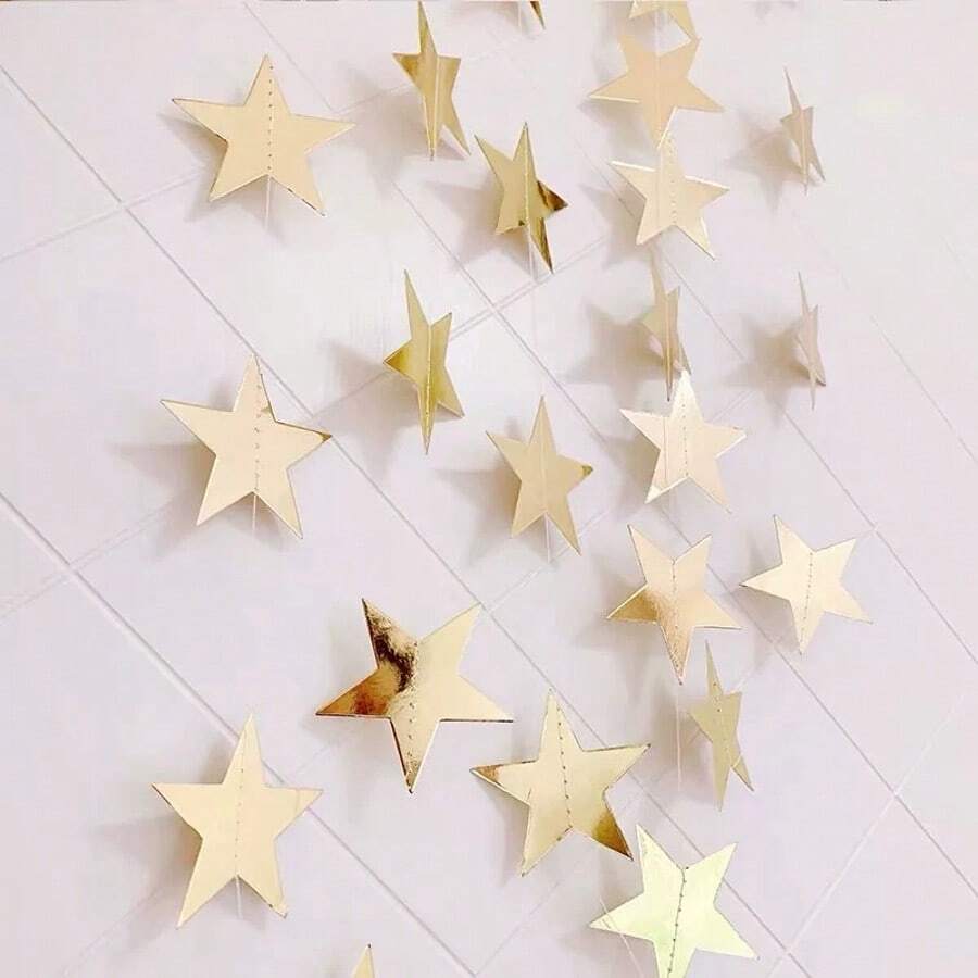 1set 4 Meters Shinning Bright Stars Decorate Birthday, Flags Blue Silver Gold Rose Gold House Decoration Outdoor Decoration Garland Stage Star Pendant