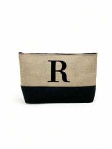 1pc Initials Printed Patchwork Women's Handbag, Makeup Bag, Teacher's Day Gift, Reusable Handbag, Women's Simple And Large Capacity Travel Makeup Bag, Multi-Functional Portable Women's Gift, Portable Leisure Storage Bag