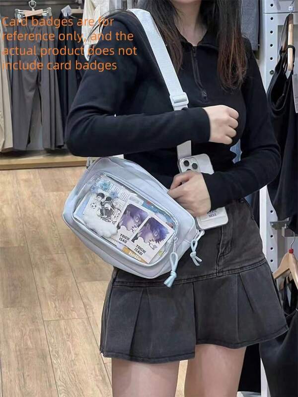 Cute Girls Versatile Handbag Crossbody Bag, Japanese School Girl/Two-Dimensional Fashion Transparent Shoulder Bag (Note: The Badge/Card Is For Reference Only, The Actual Item Does Not Include The Badge/Card)