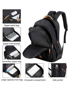 Outdoor Three-Dimensional Embroidery Men'S Backpack, Can Hold 15.6In Computer Bag, Lightweight Multi-Functional School Bag, Large Capacity Travel Bag, Commuting Convenient Day Bag, Multi-Functional Bag, Suitable For Students, Camping, Hiking, Business Trips, Travel Holidays, Daily Commute, Outdoor Sports, Holiday Gifts, Birthday Gifts