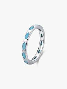 MODIAN MODIAN 925 Sterling Silver Retro Rhombic Simulated Turquoise Stackable Eternity Fashion Stackable Band Ring For Women Jewelry
