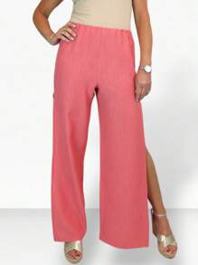 Paulo Due Womens Linen Look Open Leg Trousers - Coral Orange - View 1