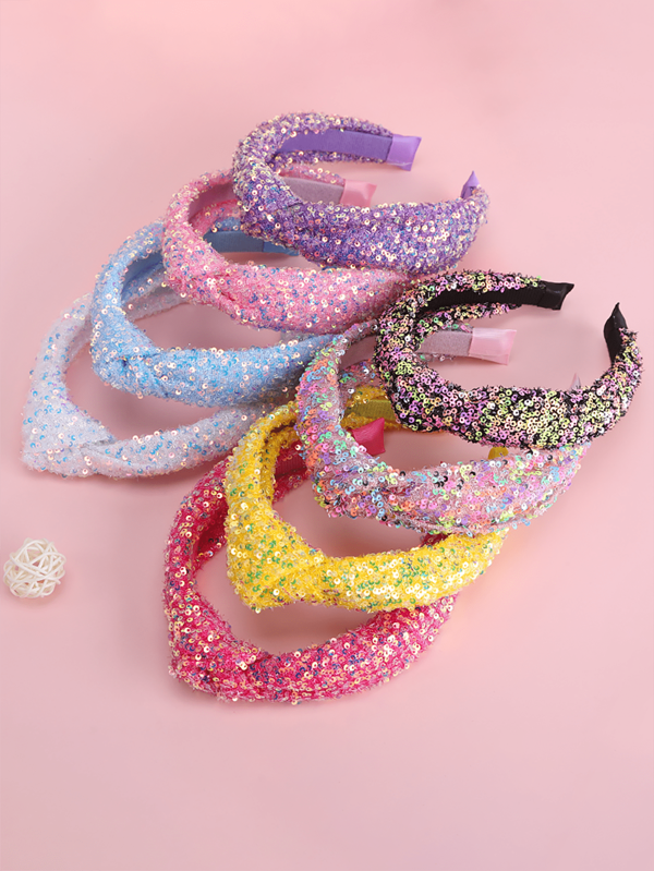 1pc Knotted Sequin Headband, Sweet Girl Candy Color Party Decor Hair Accessories Valentines,Hairband,Hair Hoop Headbands