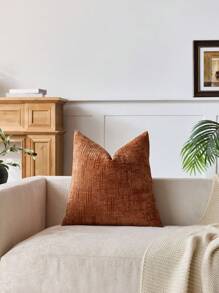 1pc Neutral Chenille Pillow Cover, Soft Textured Decorative Throw Pillow Case, Suitable For Sofa, Bed, Home Decor, 45 X 45 Cm - Orange - View 4