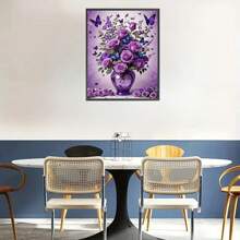 5D Diamond Painting Kit, Round Diamond Floral & Butterfly Art, Canvas Mosaic Craft Set, Frameless, 11.81x15.75 Inches, With Hanging Chain, Suitable For Home & Garden Decor, Handmade Gift