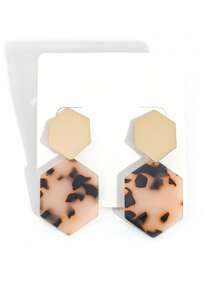 1 对女士时尚六角形耳环，粉色大理石纹理现代几何风格