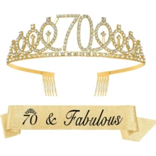 2pcs/Set Sparkling Rhinestone Birthday Decorations For Women Aged 18th 21th, 30th 40th 50th 60th 70th 80th Including Birthday Crown And Belt Ribbon Sash . Birthday Party Supplies, Women's Birthday Gifts For Rose Gold) It's My Birthday Headband Hair Comb Valentine's Day Accessories