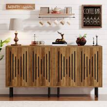 Tribesigns Set Of 2 Sideboard Buffet Cabinet With Storage, 59" Buffet Cabinet Sideboard Cabinet With Doors & Adjustable Shelves, Freestanding Accent Storage Cabinet For Living Room - 質樸棕色 - 查看 2