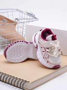 1双儿童网面软底防滑轻便透气休闲时尚厚底运动鞋，舒适户外跑步鞋，适合春秋季穿着 - 紅色 - 查看 8