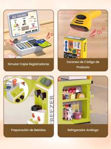 Juego de Caja Registradora para Niños, Incluye Caja Registradora, Escáner, Billetes de Juguete, Productos Simulados, Juego de Simulación de Compras, Juguete de Rol, Adecuado para Niños y Niñas a Partir de 3 Año - Verde - Ver 2