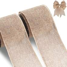 1pc Jute Ribbon, 2in/2.5in * 6 Yards, Craft Wire Edged Ribbon For Gift Wrapping Bouquet, DIY Bows, Wreaths And Sashes, Suitable For Weddings, Birthdays, Festivals And Parties
