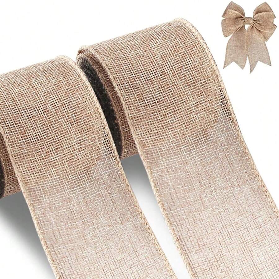 1pc Jute Ribbon, 2in/2.5in * 6 Yards, Craft Wire Edged Ribbon For Gift Wrapping Bouquet, DIY Bows, Wreaths And Sashes, Suitable For Weddings, Birthdays, Festivals And Parties