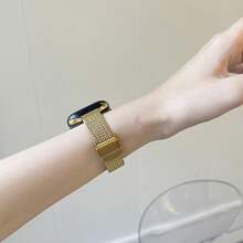 1pc Women's Stainless Steel Ultra-Thin Wheat Pattern Band Strap, Fits 38/40/41/42/44/45/49/46mm Compatible With Apple Watch Ultra 2/Ultra/SE/10/9/8/7/6/5/4/3/2/1