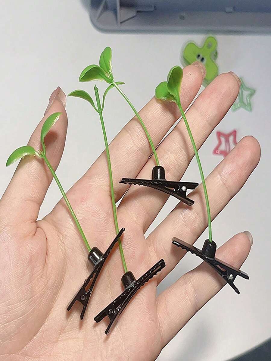 Pinzas para el cabello con diseño de brotes de frijol/hierba, accesorios divertidos para fiestas (Tenga en cuenta: es normal que haya residuos de pegamento, proceda con precaución si le preocupa) - Multicolor - Ver 1