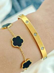 1pc Four-Leaf Clover Bracelet, Stainless Steel Bracelet, Zirconia Bracelet, Nail Bracelet, Titanium Steel Bracelet, Jewelry Gold Jewelry Jewelry Women Bracelets Accessories Women Stainless Steel Jewelry Bracelets For Women Western Jewelry Mirror Polishing