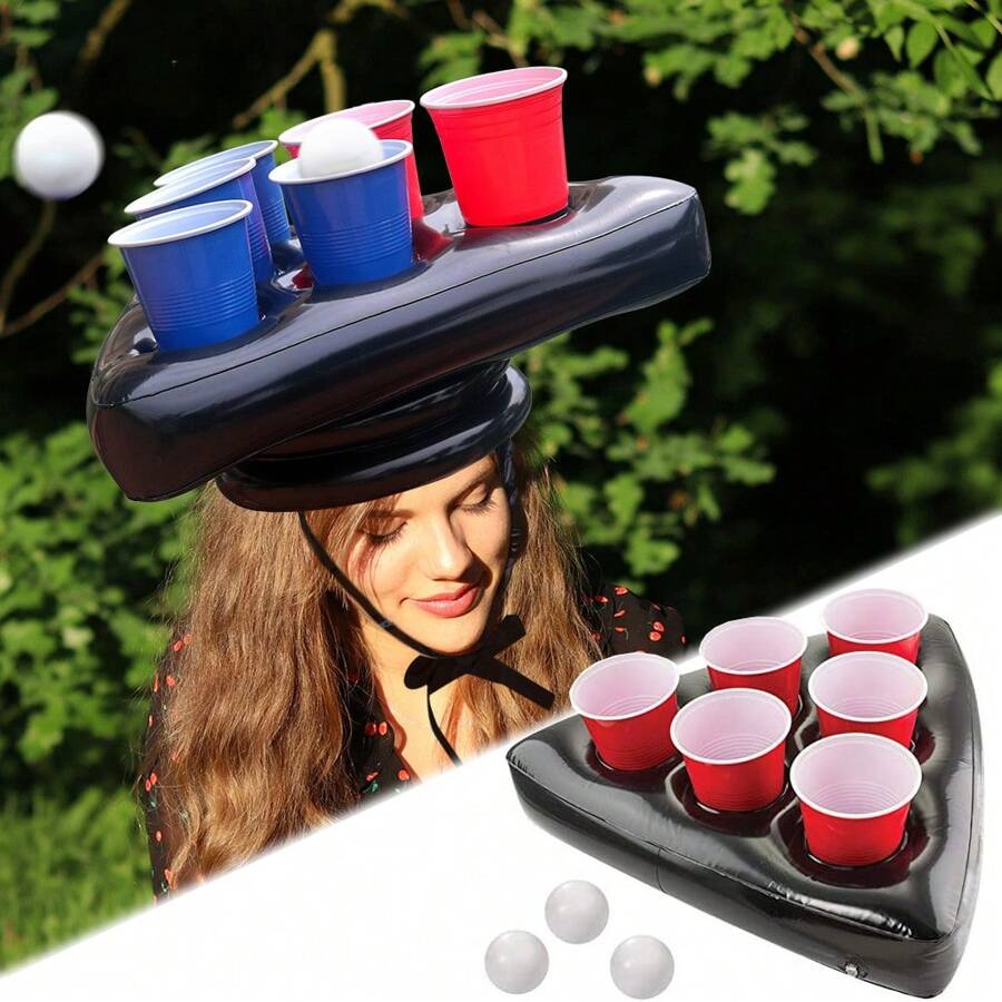 MIJOMA Juego De Beer Pong Humano – Sombrero Inflable Con 12 Vasos Y 2 Pelotas, Ideal Para Fiestas En Jardín Y Reuniones