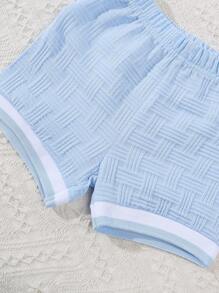 2pcs/Set Summer New Baby Boy Jacquard Fabric Polo Neck Shirt And Casual Shorts - Blue - View 7