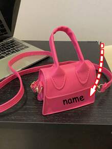 1pc Customizable Text, Name Fashion Girl Solid Color Pu Flip Closure Mini Bag Fashion Retro Handbag Versatile Shoulder Crossbody Small Square Bag Suitable For Daily Use, Multi-Functional, Ornamental, Letter, Stylish, Modern, Colorful, Cute, Adorable, Casual, Soft, Custom, Personalized, Unique, Customized, Baby Gifts, Ideal Gifts For Him, Ideal Gifts For Her, Son, Daughter