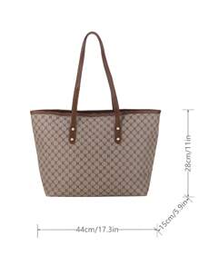 حقيبة كتف كبير بطباعة متكررة مقبض مزدوج للعمل