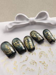 2 pezzi Adesivi per unghie con foglie dorate 3D , adesivi decorativi per unghie di lusso con foglie fai-da-te, decorazione per la manicure, adesivi per unghie diy per salone