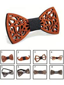 1pc Fashionable And Creative Wooden Hollow Necktie - Suitable For Daily Matching And Wedding UseMen Necktie