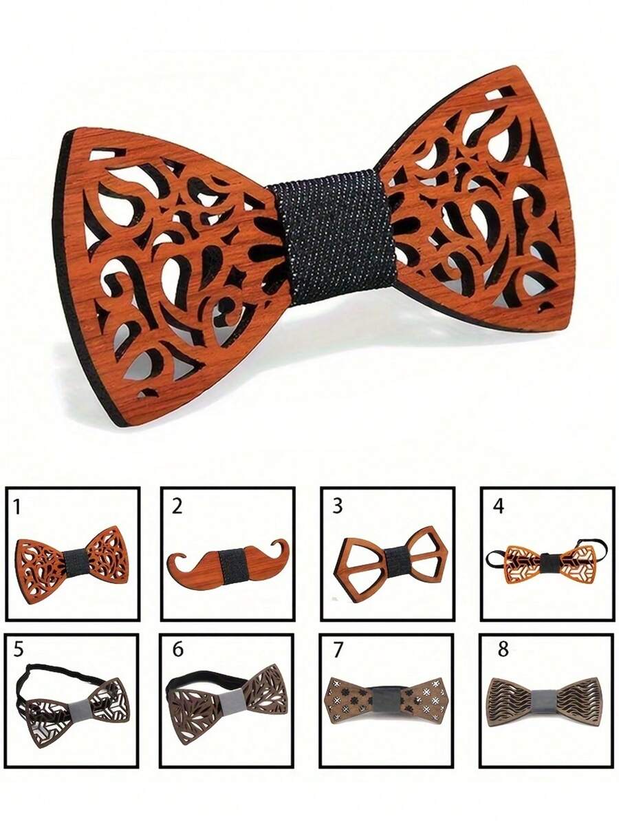 1pc Fashionable And Creative Wooden Hollow Necktie - Suitable For Daily Matching And Wedding UseMen Necktie