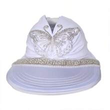 Casual Polyester Embellished Beaded Bow Decor Rhinestone Mesh Top Baseball Cap/Visor Hat For Women, Summer