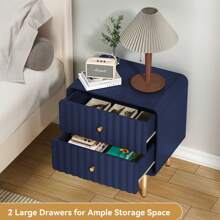 Modern Nightstand Set Of 2 With 2 Drawers & Gold Metal Handle, Fluted Bed Side Table, White Wood End Table With Storage For Bedroom, Living Room - Màu xanh lam - Xem 2